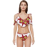 Pattern Tile Decorative Design Star Ruffle Edge Tie Up Bikini Set	