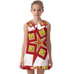 Pattern Tile Decorative Design Star Kids  Pilgrim Collar Ruffle Hem Dress
