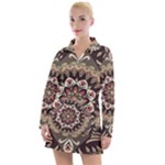 Seamless Pattern Floral Flower Women s Long Sleeve Casual Dress