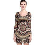 Seamless Pattern Floral Flower Long Sleeve Velvet Bodycon Dress