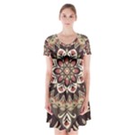 Seamless Pattern Floral Flower Short Sleeve V-neck Flare Dress