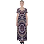 Seamless Pattern Floral Flower High Waist Short Sleeve Maxi Dress