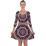 Seamless Pattern Floral Flower Quarter Sleeve Skater Dress