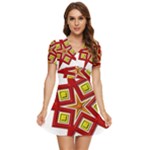 Pattern Tile Decorative Design Star V-Neck High Waist Chiffon Mini Dress