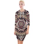 Seamless Pattern Floral Flower Quarter Sleeve Hood Bodycon Dress