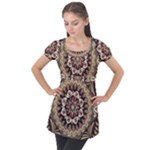 Seamless Pattern Floral Flower Puff Sleeve Tunic Top