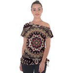 Seamless Pattern Floral Flower Off Shoulder Tie-Up T-Shirt