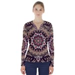 Seamless Pattern Floral Flower V-Neck Long Sleeve Top