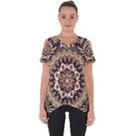Seamless Pattern Floral Flower Cut Out Side Drop T-Shirt