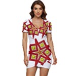 Pattern Tile Decorative Design Star Low Cut Cap Sleeve Mini Dress