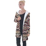 Seamless Pattern Floral Flower Longline Hooded Cardigan