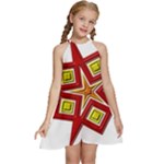 Pattern Tile Decorative Design Star Kids  Halter Collar Waist Tie Chiffon Dress