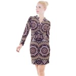 Seamless Pattern Floral Flower Button Long Sleeve Dress