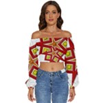 Pattern Tile Decorative Design Star Long Sleeve Crinkled Weave Crop Top