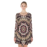 Seamless Pattern Floral Flower Long Sleeve Velvet V-neck Dress