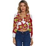 Pattern Tile Decorative Design Star Long Sleeve V-Neck Top