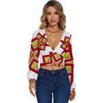 Pattern Tile Decorative Design Star Long Sleeve Deep-V Velour Top