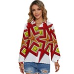 Pattern Tile Decorative Design Star Women s Long Sleeve Button Up Shirt