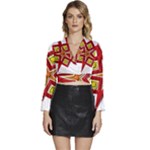 Pattern Tile Decorative Design Star Long Sleeve Tie Back Satin Wrap Top