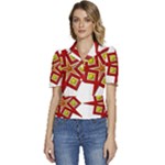 Pattern Tile Decorative Design Star Puffed Short Sleeve Button Up Jacket