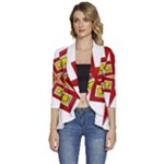 Pattern Tile Decorative Design Star Women s 3/4 Sleeve Ruffle Edge Open Front Jacket
