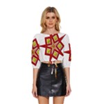 Pattern Tile Decorative Design Star Mid Sleeve Drawstring Hem Top