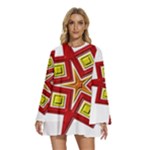 Pattern Tile Decorative Design Star Round Neck Long Sleeve Bohemian Style Chiffon Mini Dress