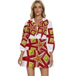 Pattern Tile Decorative Design Star V-Neck Placket Mini Dress