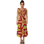 Pattern Tile Decorative Design Star Tie-Strap Tiered Midi Chiffon Dress