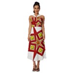 Pattern Tile Decorative Design Star Sleeveless Cross Front Cocktail Midi Chiffon Dress