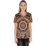 Seamless Pattern Floral Flower Women s V-Neck Scrub Top