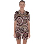 Seamless Pattern Floral Flower Satin Short Sleeve Pajamas Set