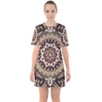 Seamless Pattern Floral Flower Sixties Short Sleeve Mini Dress