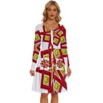 Pattern Tile Decorative Design Star Long Sleeve Dress With Pocket