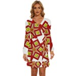 Pattern Tile Decorative Design Star Long Sleeve Waist Tie Ruffle Velvet Dress