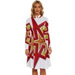 Pattern Tile Decorative Design Star Long Sleeve Shirt Collar A-Line Dress