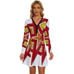 Pattern Tile Decorative Design Star Long Sleeve Deep V Mini Dress 