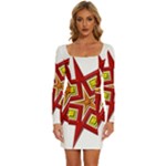 Pattern Tile Decorative Design Star Long Sleeve Square Neck Bodycon Velvet Dress