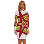 Pattern Tile Decorative Design Star Long Sleeve Shirt Collar Bodycon Dress