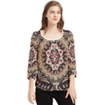 Seamless Pattern Floral Flower Chiffon Quarter Sleeve Blouse
