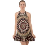 Seamless Pattern Floral Flower Halter Tie Back Chiffon Dress