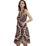 Seamless Pattern Floral Flower Sleeveless V-Neck Skater Dress with Pockets