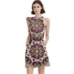 Seamless Pattern Floral Flower Cocktail Party Halter Sleeveless Dress With Pockets