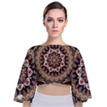 Seamless Pattern Floral Flower Tie Back Butterfly Sleeve Chiffon Top