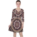 Seamless Pattern Floral Flower Quarter Sleeve Ruffle Waist Dress