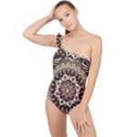 Seamless Pattern Floral Flower Frilly One Shoulder Swimsuit