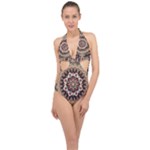 Seamless Pattern Floral Flower Halter Front Plunge Swimsuit