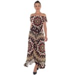 Seamless Pattern Floral Flower Off Shoulder Open Front Chiffon Dress