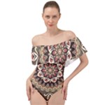 Seamless Pattern Floral Flower Off Shoulder Velour Bodysuit 
