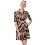 Seamless Pattern Floral Flower Belted Shirt Dress